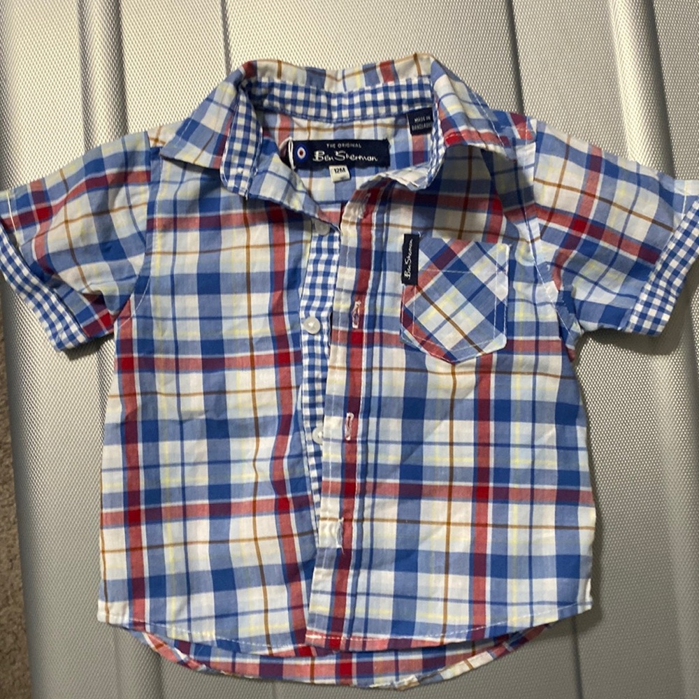Baby Ben Sherman collar button down short sleeve plaid 12 mos like new!